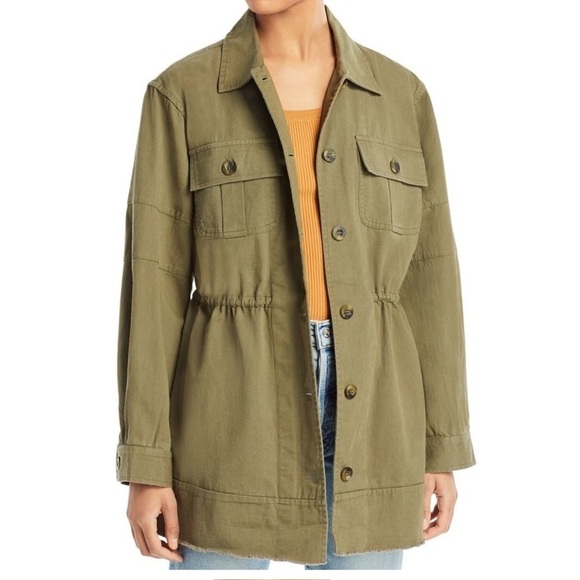 Avec Les Filles Military Olive Army Green Utility Jacket Raw Hem Button Down - Picture 1 of 10